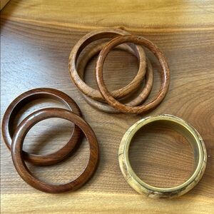 Wooden Bangle Set - Natural and Brown